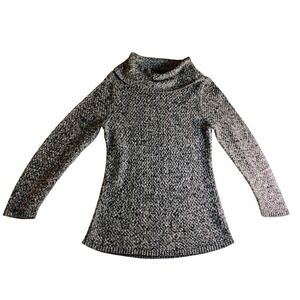 NWOT Dana Buchman Signature L Cowl Neck Sweater Tunic Black White‎ Marled Knit